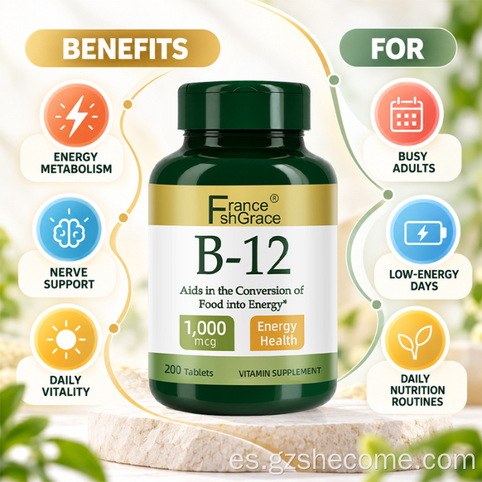 Shecome Vitamina B12 Tabletas Apoyo al metabolismo energético